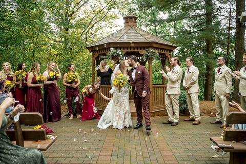 Haily and Sean’s first kiss as a married couple at the altar of the Pavilion on Crystal Lake.
Vanessa Trettel Photography
Wedding photo at Pavillion on Crystal Lake | Middletown - CT'