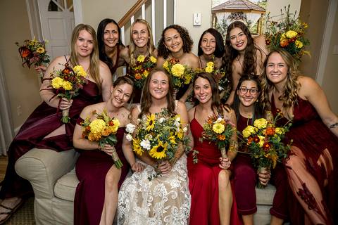 Haily laughing with her bridesmaids in mismatched dresses during a misty September wedding in Middletown.
Vanessa Trettel Photography
Wedding photo at Pavillion on Crystal Lake | Middletown - CT'