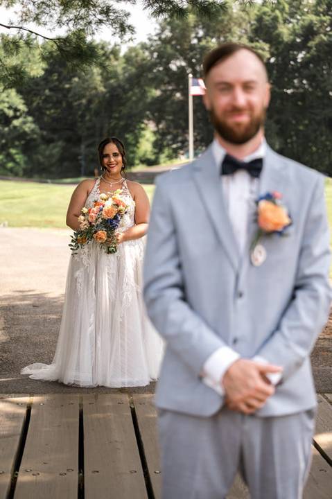 Robert turns around and breaks into a huge smile during the first look, a raw, emotional moment captured under the golden Connecticut sun.
Wedding photographer in CT
Vanessa Trettel Photography'