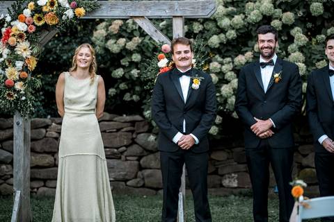 Emotional ceremony vows exchanged under the open sky, with rustic charm and heartfelt moments at Gastler Farm.'