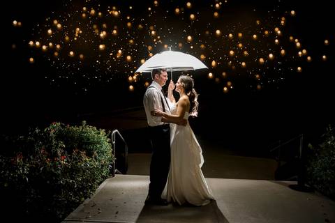 A nighttime portrait with flash creates a bold, modern look. The couple stands out sharply against the dark background.
Vanessa Trettel Photography'