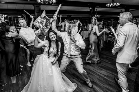 The dance floor was ON FIRE! Jeffrey & Kiara celebrating with their friends. High-energy Aqua Turf Club reception!'