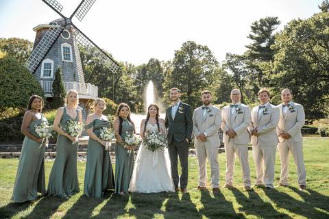 The whole wedding party walking together, laughing! Bridesmaids and Groomsmen ready to celebrate Jeffrey & Kiara at the Aqua Turf Club, Plantsville, CT.'