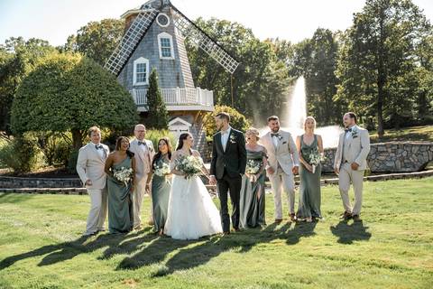 The whole wedding party walking together, laughing! Bridesmaids and Groomsmen ready to celebrate Jeffrey & Kiara at the Aqua Turf Club, Plantsville, CT.'
