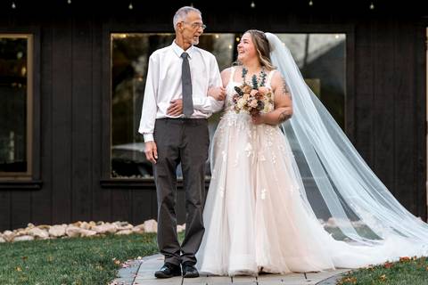 Bride entering the ceremony with her father at Nuzzo’s Farm in Branford CT by Vanessa Trettel, CT Wedding Photographer serving NY'