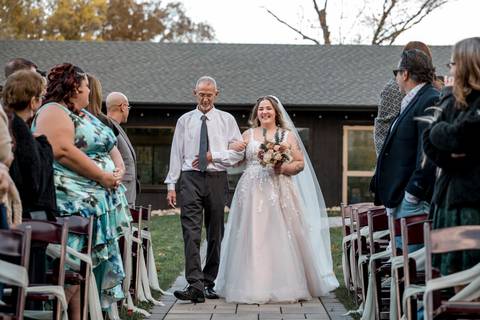 Outdoor ceremony entrance moment at Nuzzo’s Farm captured by Vanessa Trettel, CT Wedding Photographer serving NY'