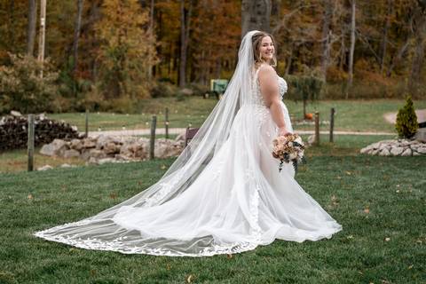 Stunning bridal portrait showcasing the wedding dress at Nuzzo’s Farm by Vanessa Trettel, CT Wedding Photographer serving NY'