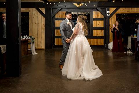 Emotional first dance moment under the lights at Nuzzo’s Farm by Vanessa Trettel, CT Wedding Photographer serving NY'