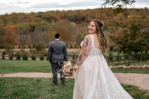 Emotional first look between bride and groom at Nuzzo’s Farm captured by Vanessa Trettel, CT Wedding Photographer serving NY'