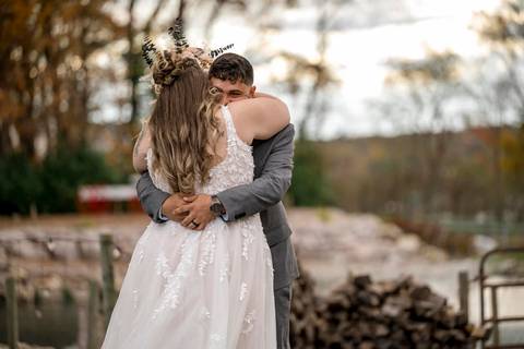 Natural and emotional first look portrait at Nuzzo’s Farm by Vanessa Trettel, CT Wedding Photographer serving NY'