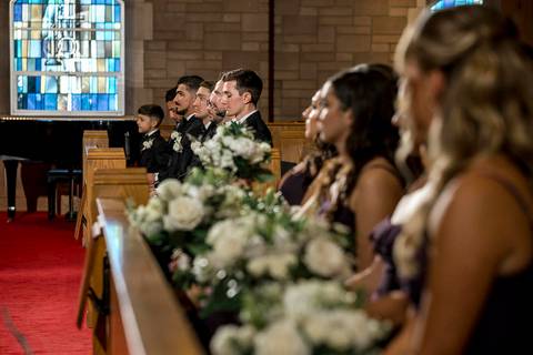 The bridal party watching the ceremony inside the beautiful CT church.
Vanessa Trettel Photography
Wedding photo at Anthony's Ocean View | New Haven CT '