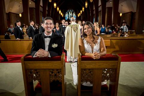 The new Mr. and Mrs. sharing a private moment inside the church.
Vanessa Trettel Photography
Wedding photo at Anthony's Ocean View | New Haven CT '