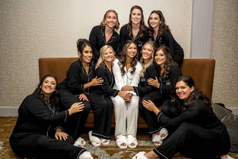 The bride laughing with her bridal party in their beautiful gowns.
Vanessa Trettel Photography
Wedding photo at Anthony's Ocean View | New Haven CT '