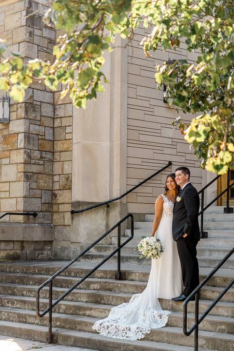 Elegant wedding portrait of the couple on the church grounds.
Vanessa Trettel Photography
Wedding photo at Anthony's Ocean View | New Haven CT '