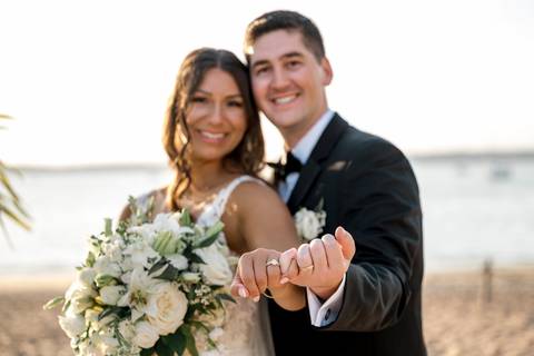 Close-up of the couple showing off their new wedding rings.
Vanessa Trettel Photography
Wedding photo at Anthony's Ocean View | New Haven CT '
