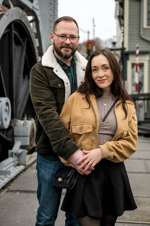 Artistic shot of the couple’s reflection in a puddle on the bridge during a cloudy session.
Vanessa Trettel Photography
engagement photo at Mystic CT'