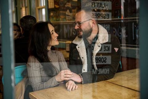 Cozy portrait of the couple tucked into a historic doorway in Mystic downtown.
Vanessa Trettel Photography
engagement photo at Mystic CT'