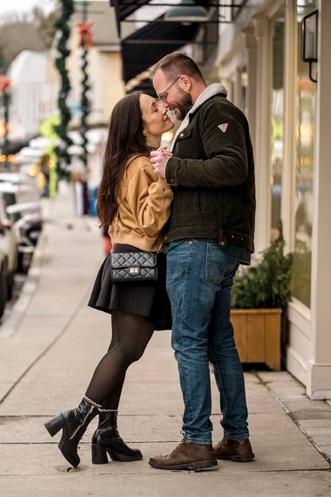 Candid shot of Kenneth and Amelia crossing a downtown Mystic street in the winter.
Vanessa Trettel Photography
engagement photo at Mystic CT'
