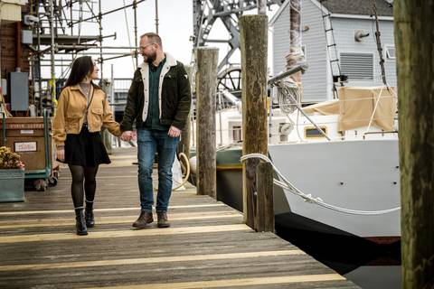 Wide angle of the empty, winter streets of Mystic with the couple walking in the distance.
Vanessa Trettel Photography
engagement photo at Mystic CT'