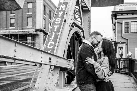 The couple holding hands, walking toward the camera on the Mystic CT drawbridge.
Vanessa Trettel Photography
engagement photo at Mystic CT'