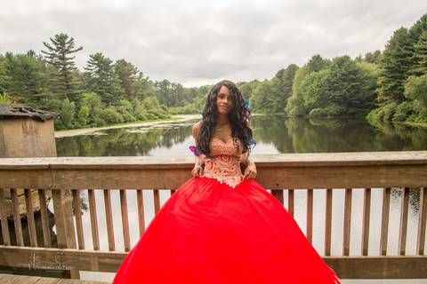 sweet 16 red dress black girl florest lake'