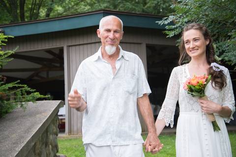 beach dress in the fall bride and father'