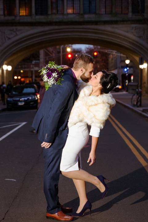  wedding Hartford Connecticut groom and bride kiss street'