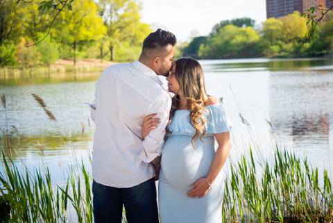 Maternity photoshoot couple purple drees park  new jersey NYC'