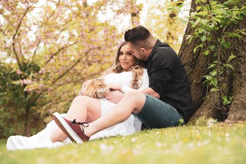 Maternity photographer  couple with a cat new jersey NYC'