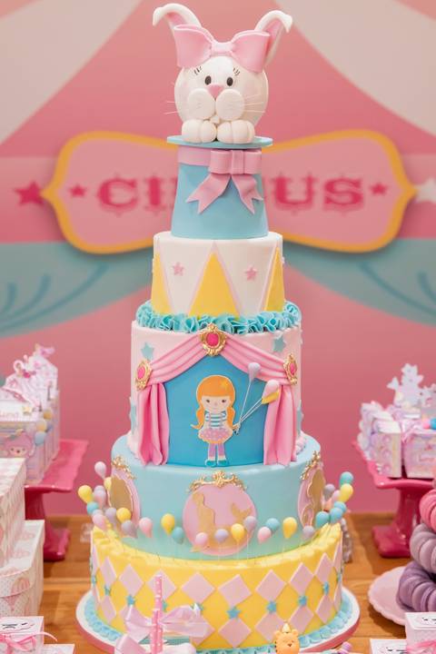 Bolo de festa infantil Circo rosa - Casa em festa Rj '