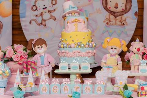 Bolo de festa infantil Circo Rosa _RJ'