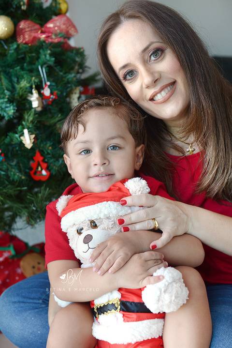 Sessão de fotos do Natal em família na casa'