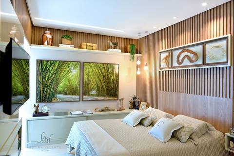 Quadro bambuzal em díptico 2x1m moldura freijó com vidro fosco aplicado em quarto casal em projeto da arquiteta Mariana Rezende'