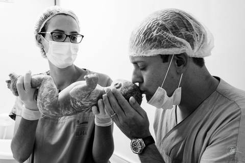 Fotografia de parto na maternidade Ilha em Florianópolis, cesárea, registros por Thiago Braga fotografia'