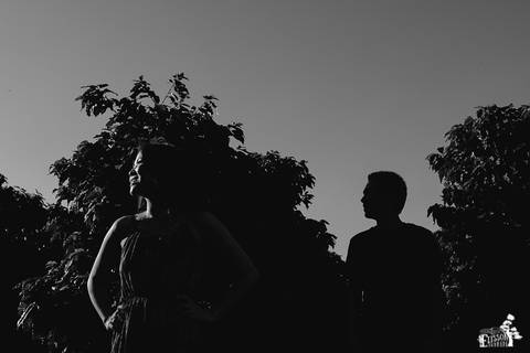 Ensaio pré-wedding no campo, na floresta de eucaliptos'