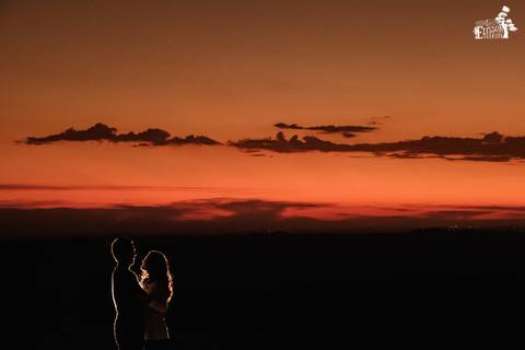 Ensaio pré-wedding no campo, na floresta de eucaliptos'