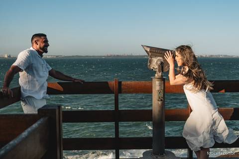 Ensaio Pré-Casamento de Tathielly e Saulo no Farol de Santa Luzia, Convento da Penha e Morro do Moreno em Vila Velha - ES'