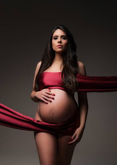 ensaio de gestante com tecido'