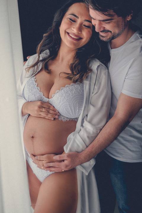 foto de gestante em casa'