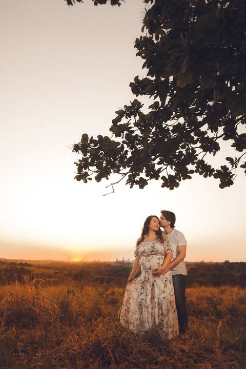 foto de gestante com por do sol'
