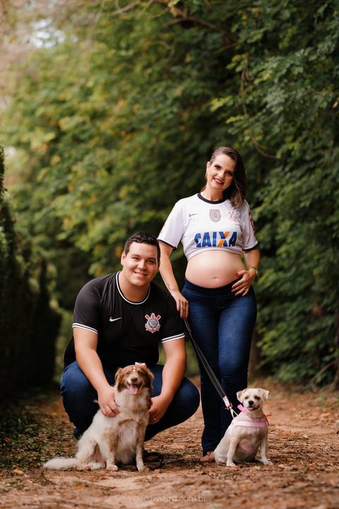 Ensaio de gestante com cachorros'