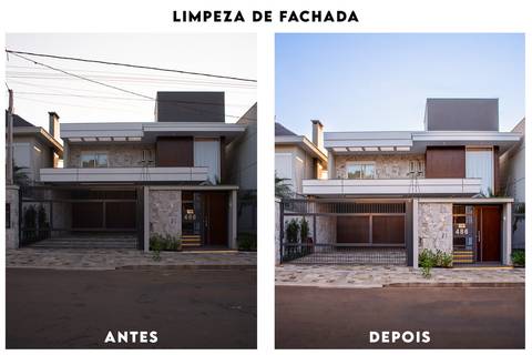 Antes e depois do tratamento de imagem, retirada de fios, limpeza da rua.'