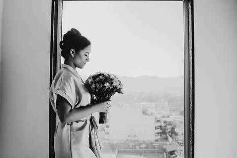 Noiva na Janela em preto e branco'
