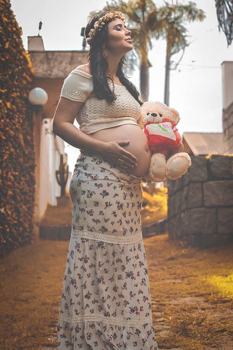Fotografia de Gestante na Ilha do Frade,  em Vitória,  feita pelo Estúdio JAMC'