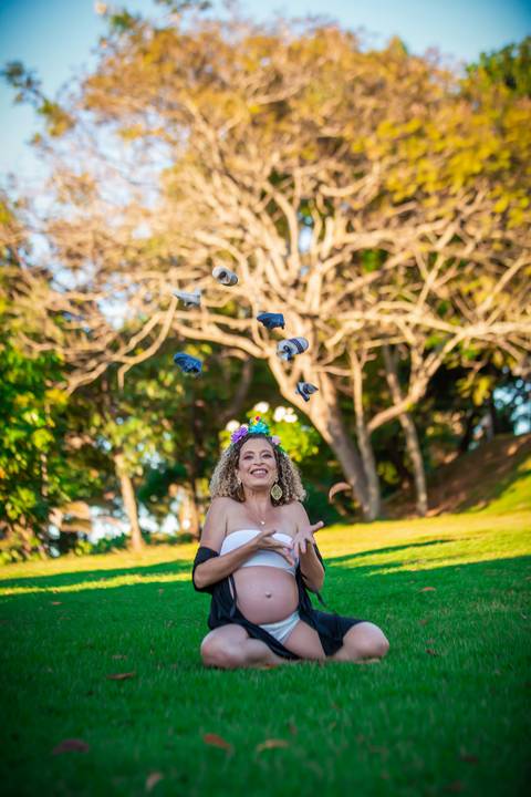 Fotografia de Gestante na Ilha do Frade,  em Vitória,  feita pelo Estúdio JAMC'