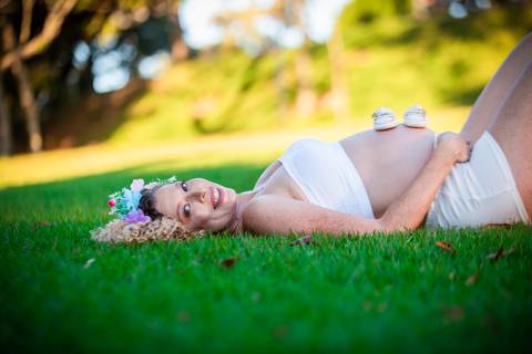 Fotografia de Gestante na Ilha do Frade,  em Vitória,  feita pelo Estúdio JAMC'