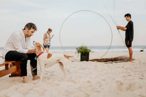 cachorro em casamento na praia'