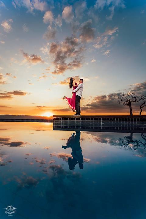 fotos ensaio pre wedding por do sol na piscina mar de morros nova lima'