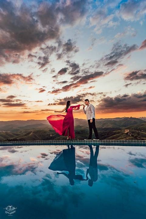 fotos ensaio pre casamento por do sol na piscina mar de morros nova lima'