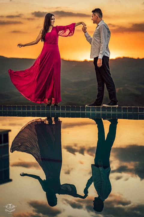 fotos ensaio pre casamento por do sol na piscina mar de morros nova lima'